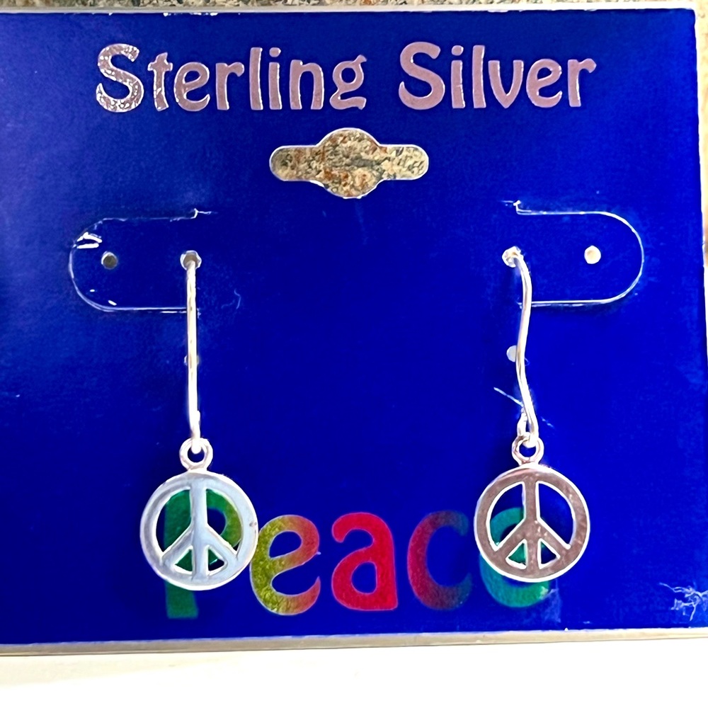 Peace sign earrings Sterling silver .925 PEACE dangle earrings new with tag